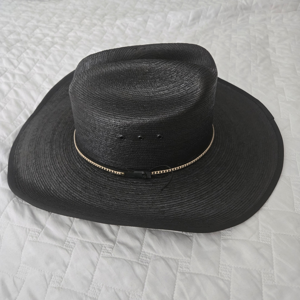 Black Cowboy Hat with Tan Rope Accent